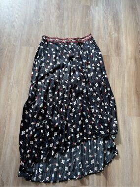 Zadig & Voltaire Black Floral High-Low Pleated Skirt